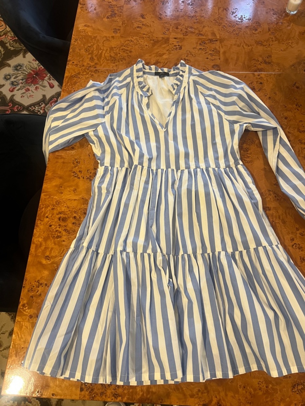 J. Crew Blue and White Striped Ruffle dress